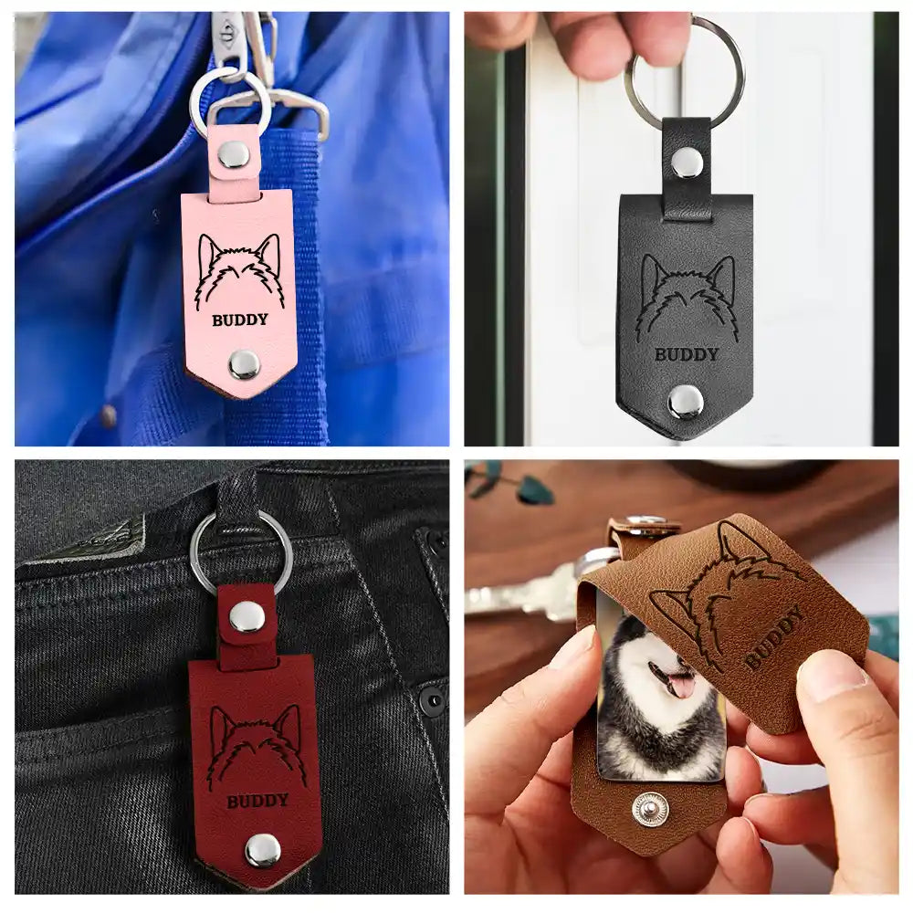 Custom Photo Dog Portrait - Gift For Pet Owners, Pet Lovers - Personalized Leather Photo Keychain