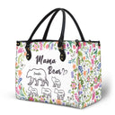 Floral Mama Bear - Gift For Mother - Personalized Leather Bag