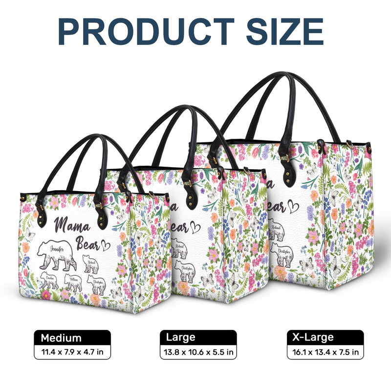 Floral Mama Bear - Gift For Mother - Personalized Leather Bag