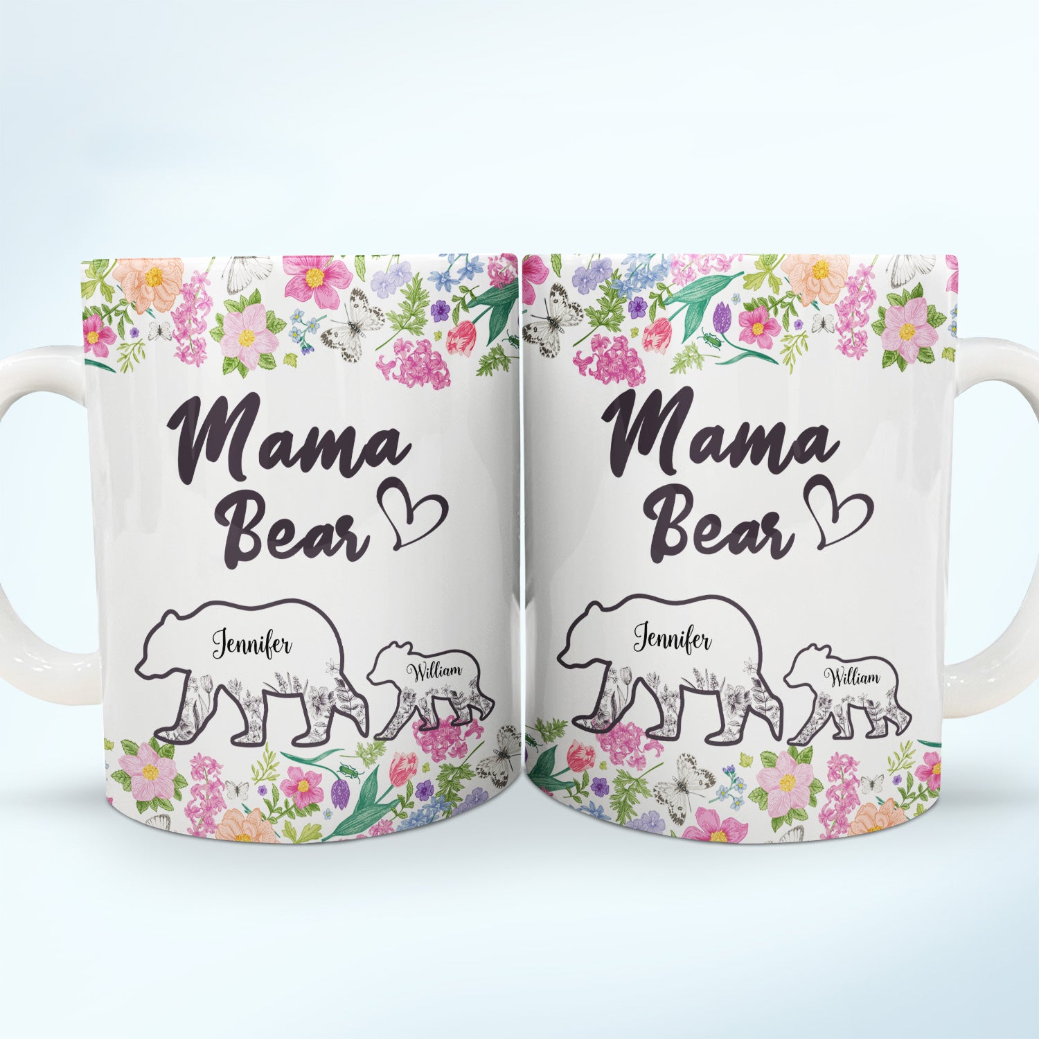 Floral Mama Bear - Gift For Mother - Personalized White Edge-to-Edge Mug