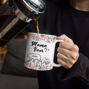 Floral Mama Bear - Gift For Mother - Personalized White Edge-to-Edge Mug