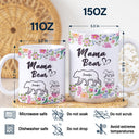 Floral Mama Bear - Gift For Mother - Personalized White Edge-to-Edge Mug