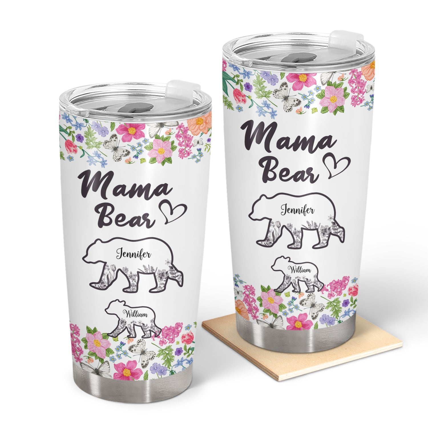 Floral Mama Bear - Gift For Mother - Personalized Tumbler
