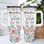 Floral Mama Bear - Gift For Mother - Personalized 40oz Tumbler With Straw