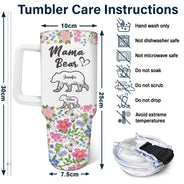 Floral Mama Bear - Gift For Mother - Personalized 40oz Tumbler With Straw
