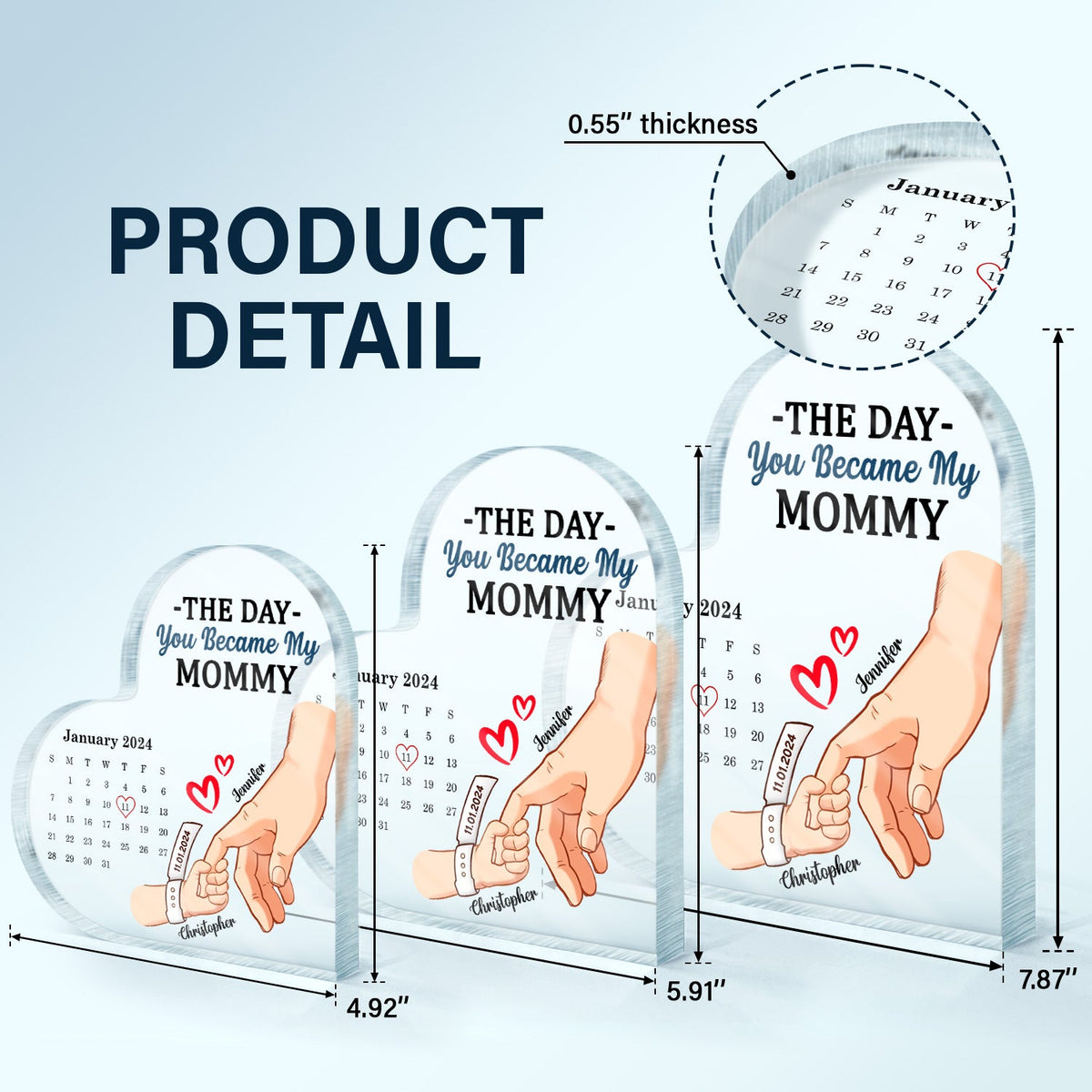 Calendar Mommy The Day You Became My Mommy - Gift For Mother - Personalized Heart Shaped Acrylic Plaque