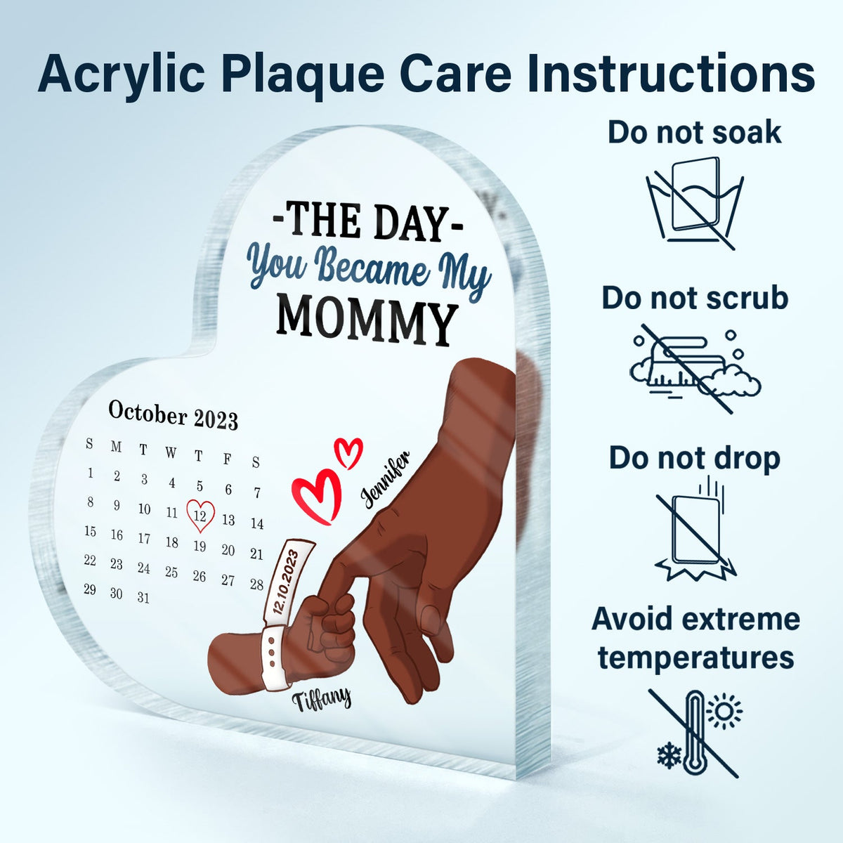 Calendar Mommy The Day You Became My Mommy - Gift For Mother - Personalized Heart Shaped Acrylic Plaque