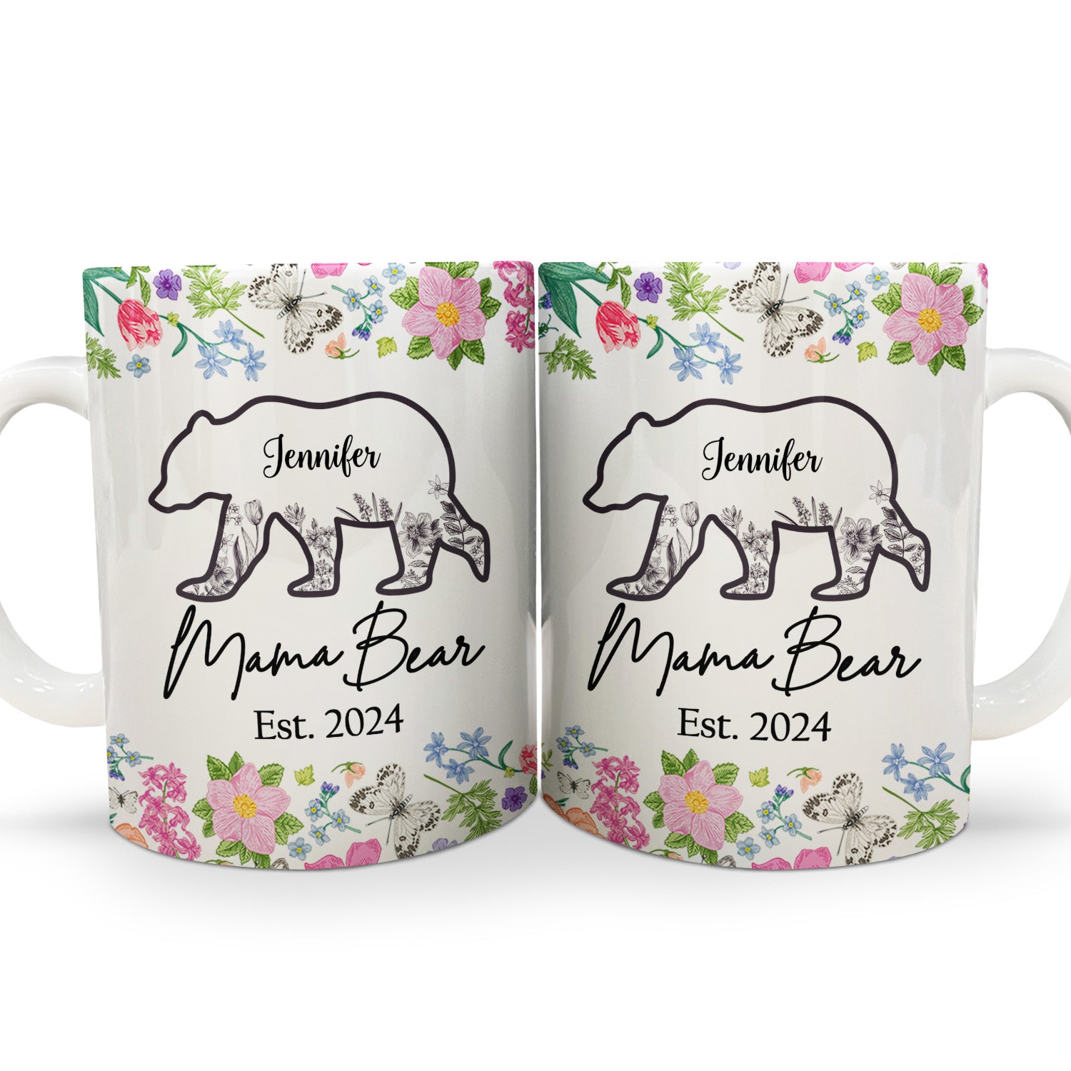 Mama Bear Papa Bear - Gift For Mother And Father - Personalized White Edge-to-Edge Mug