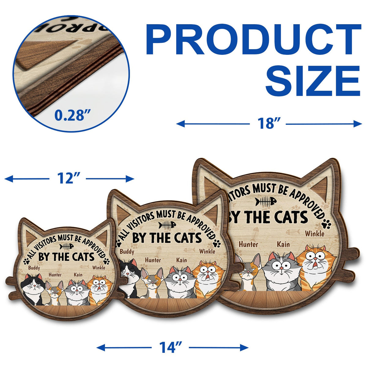 All Visitors Must Be Approved By - Gift For Cat Lovers - Personalized Custom Shaped Wood Sign