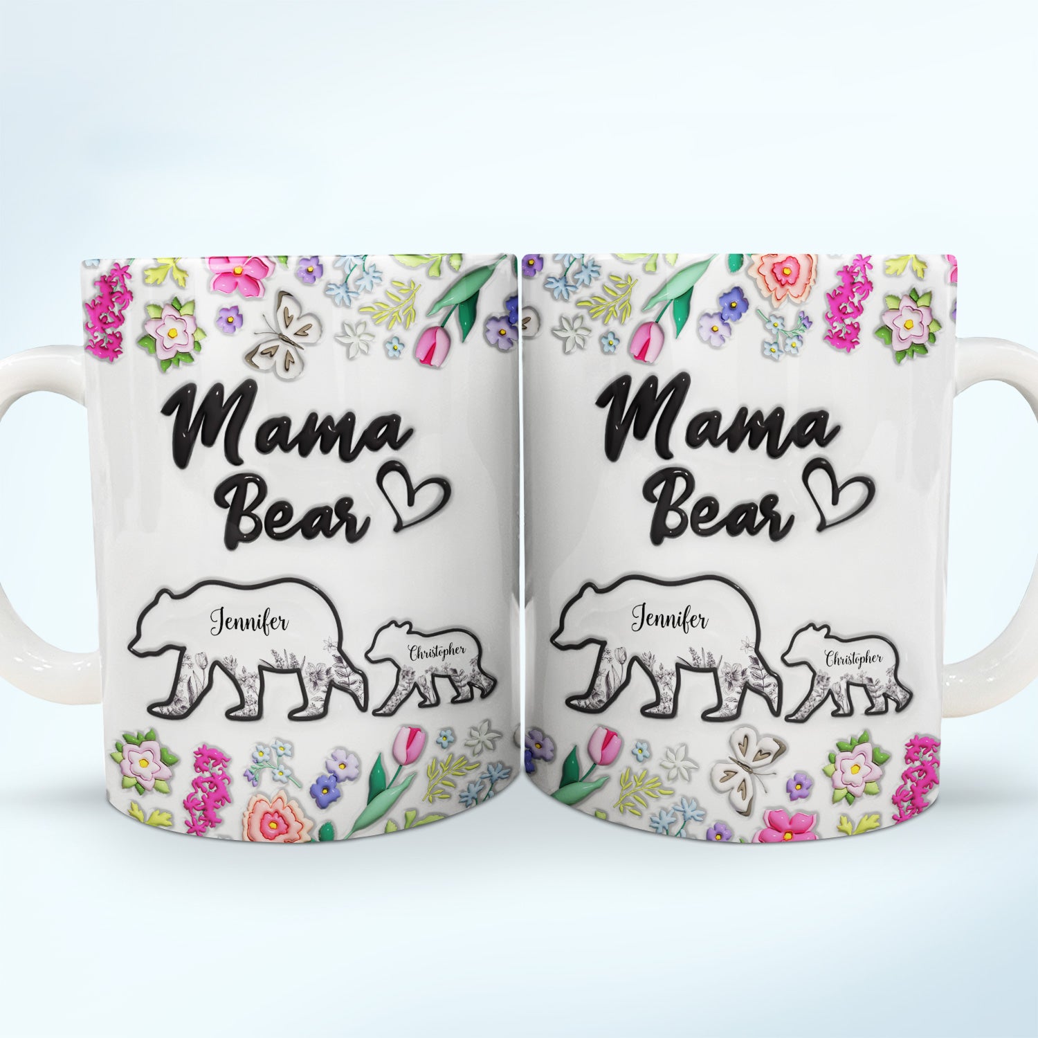 Floral Mama Bear - Gift For Mother - 3D Inflated Effect Printed Mug, Personalized White Edge-to-Edge Mug