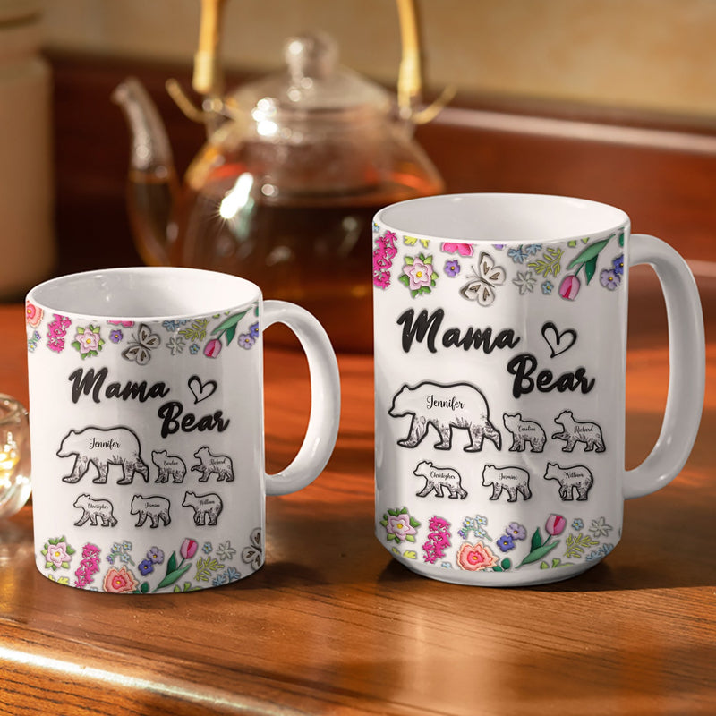 Floral Mama Bear - Gift For Mother - 3D Inflated Effect Printed Mug, Personalized White Edge-to-Edge Mug