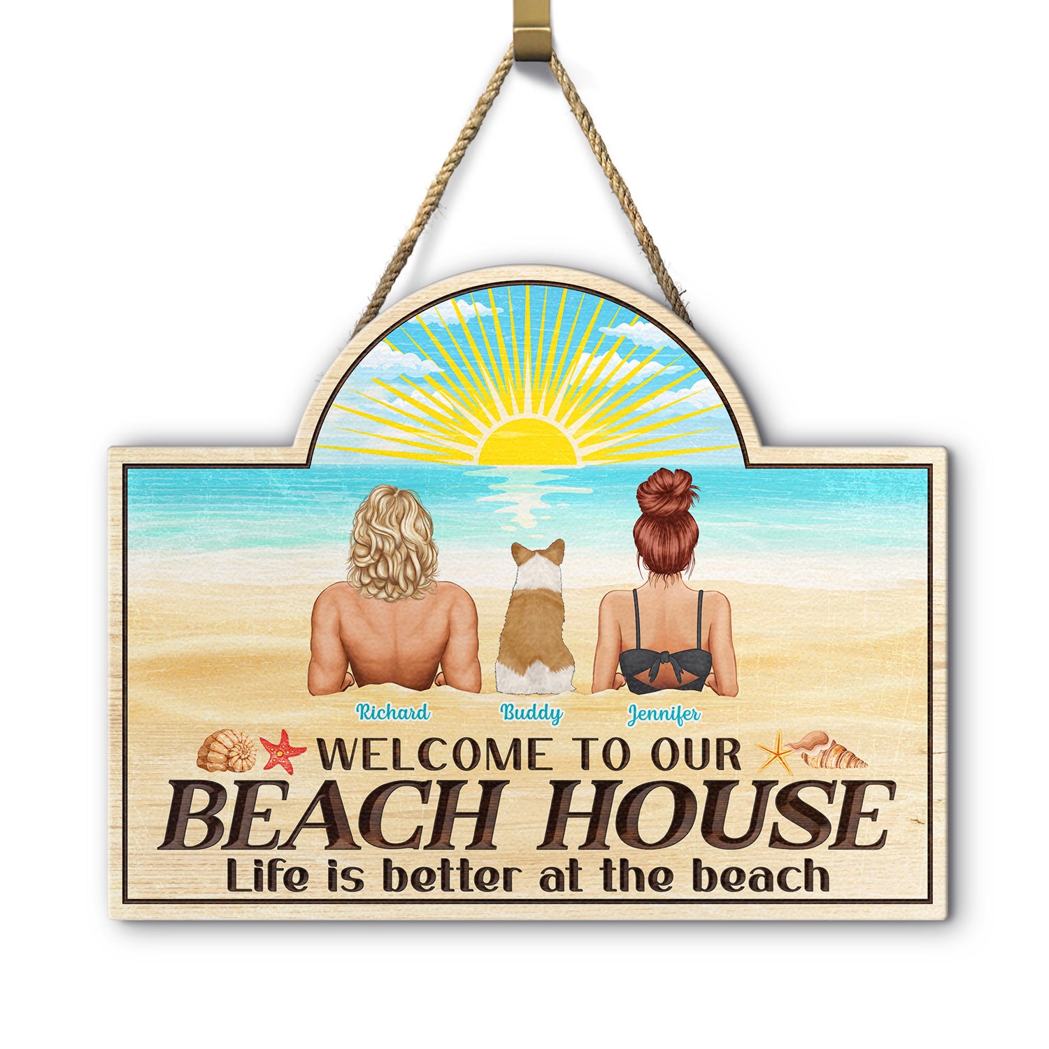 Life Is Better At The Beach - Beach House Decor Gift For Dog Couple - Personalized Custom Shaped Wood Sign