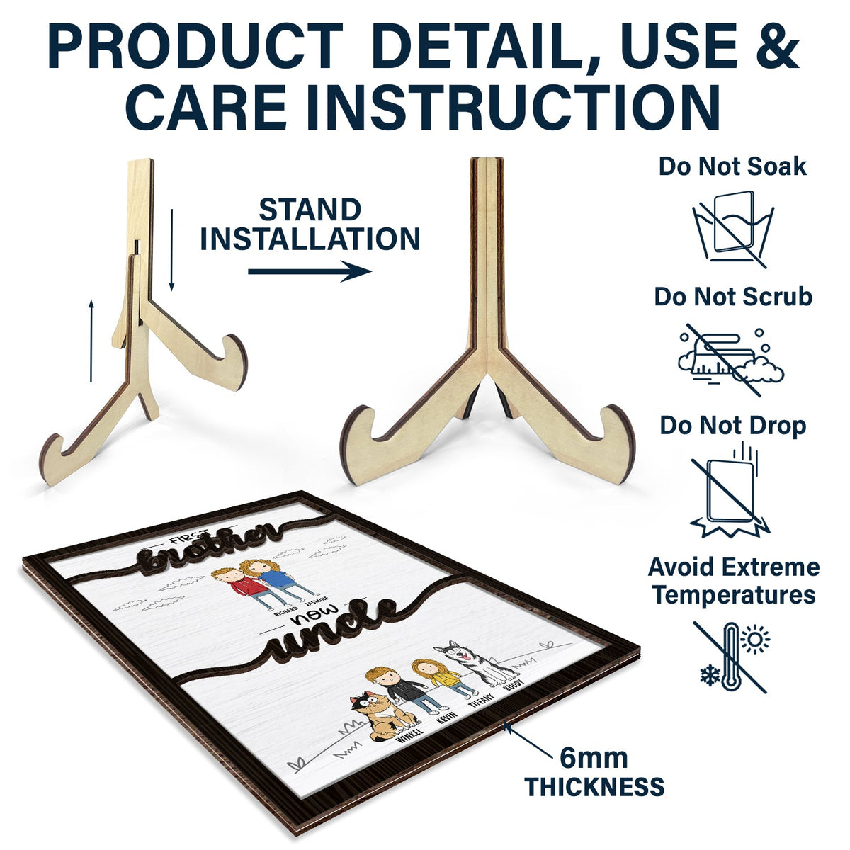 First Brother Now Uncle - Gift For Uncle - Personalized 2-Layered Wooden Plaque With Stand