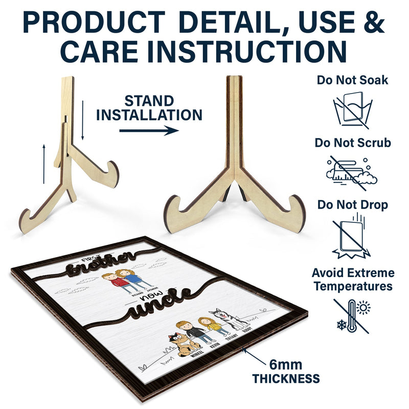 First Brother Now Uncle - Gift For Uncle - Personalized 2-Layered Wooden Plaque With Stand