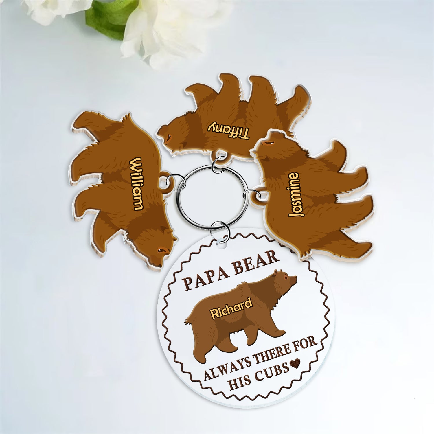 Papa Mama Bear Always There For His Cubs - Personalized Acrylic Tag Keychain