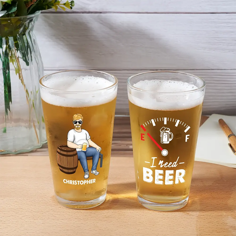 I Need Beer - Personalized Beer Glass