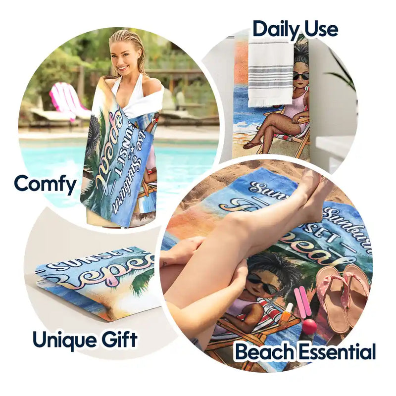 Sunrise Sunburn Sunset Repeat - Personalized Beach Towel