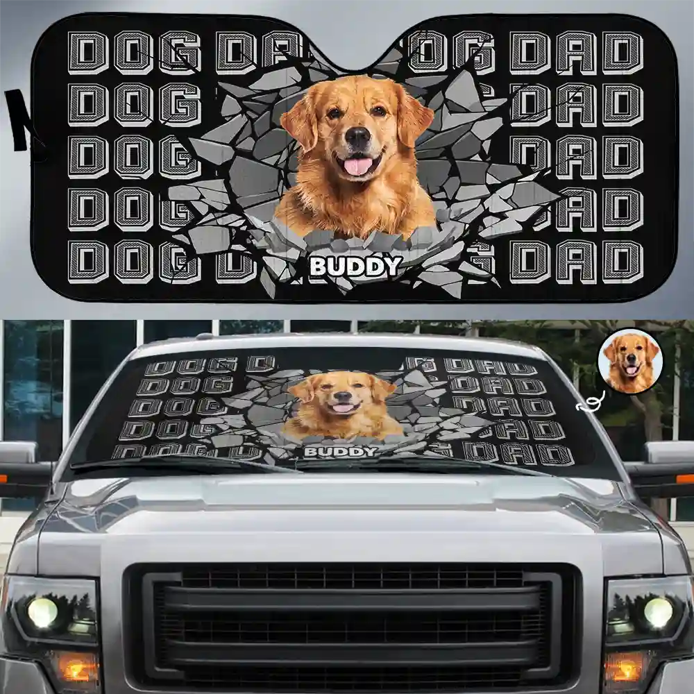Custom Photo Dog Dad Dog Mom 3D Cracked - Personalized Auto Sunshade