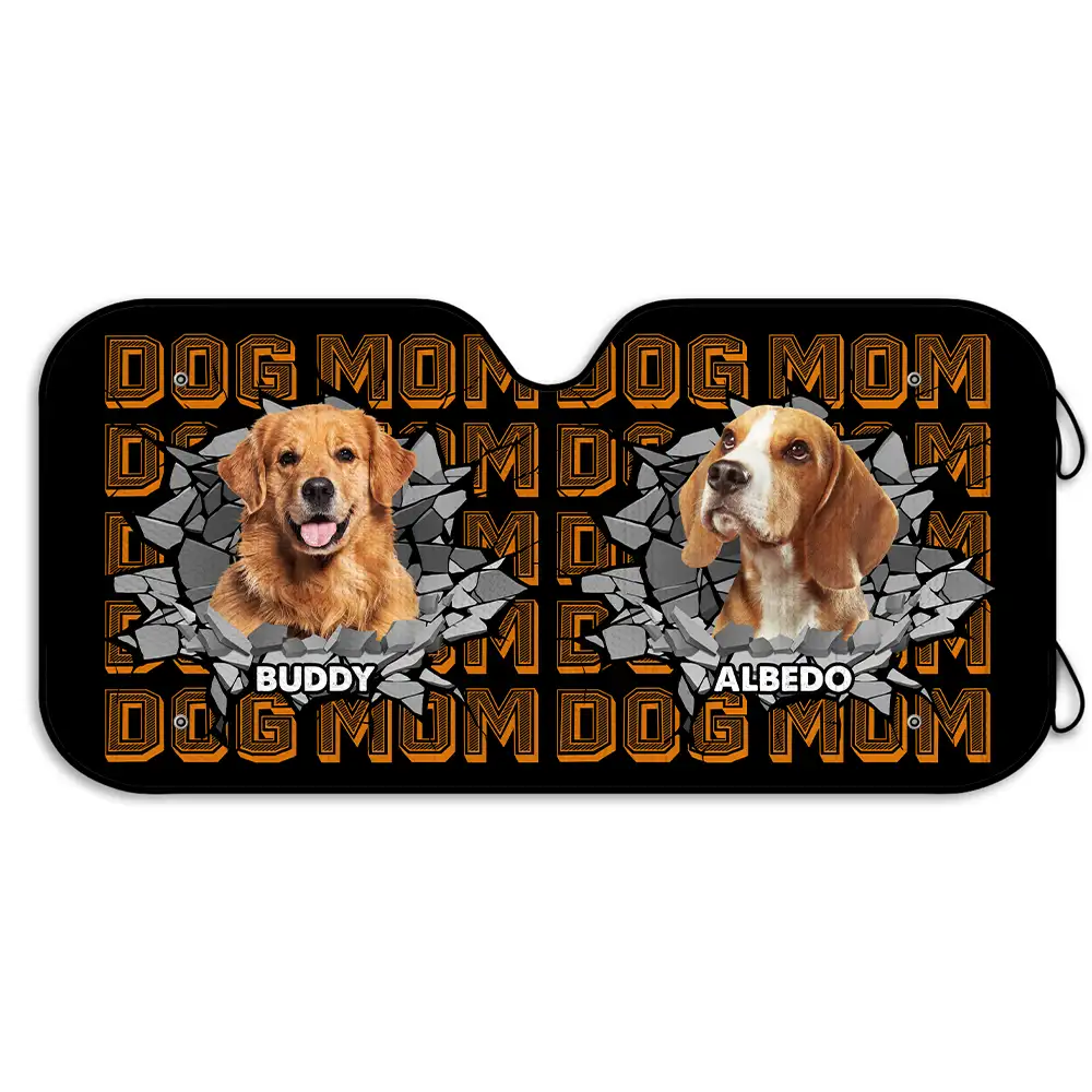 Photo personnalisée chien papa chien maman 3D craquelée - Pare-soleil auto personnalisé