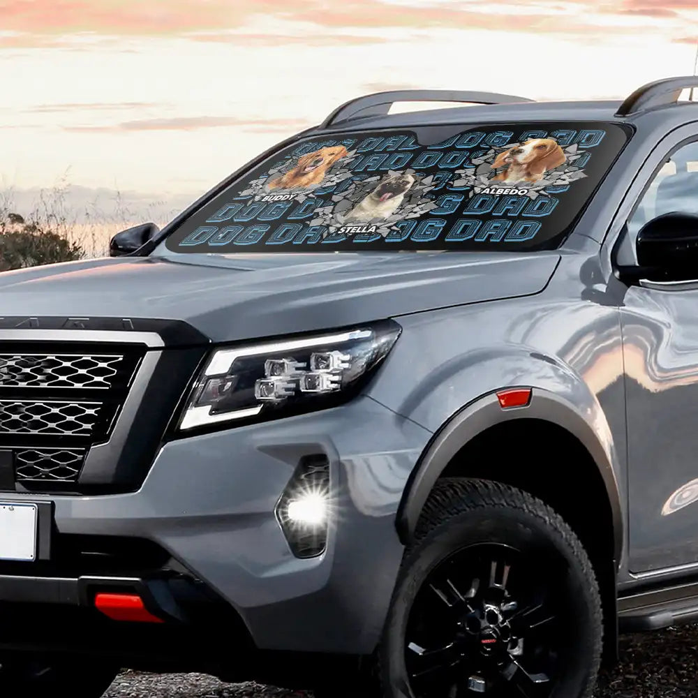 Custom Photo Dog Dad Dog Mom 3D Cracked - Personalized Auto Sunshade