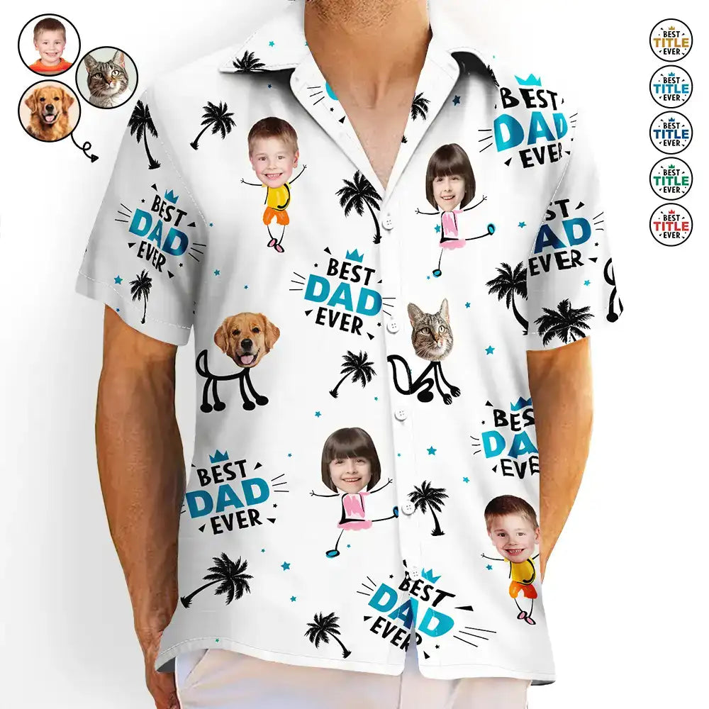 Custom Photo Best Dad Ever Kids Dog Cat - Personalized Hawaiian Shirt
