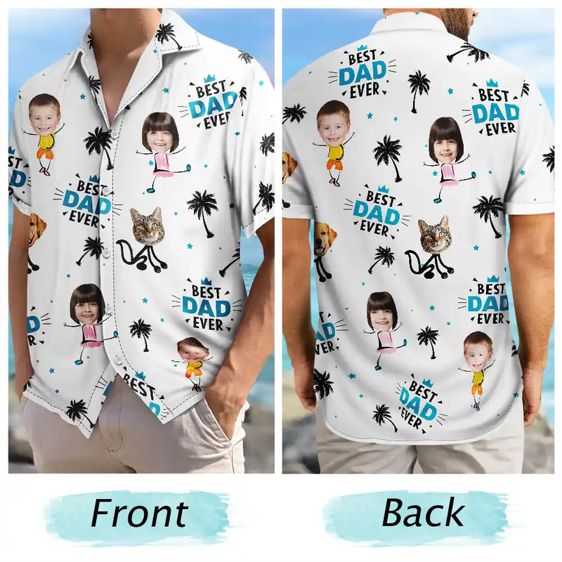 Custom Photo Best Dad Ever Kids Dog Cat - Personalized Hawaiian Shirt