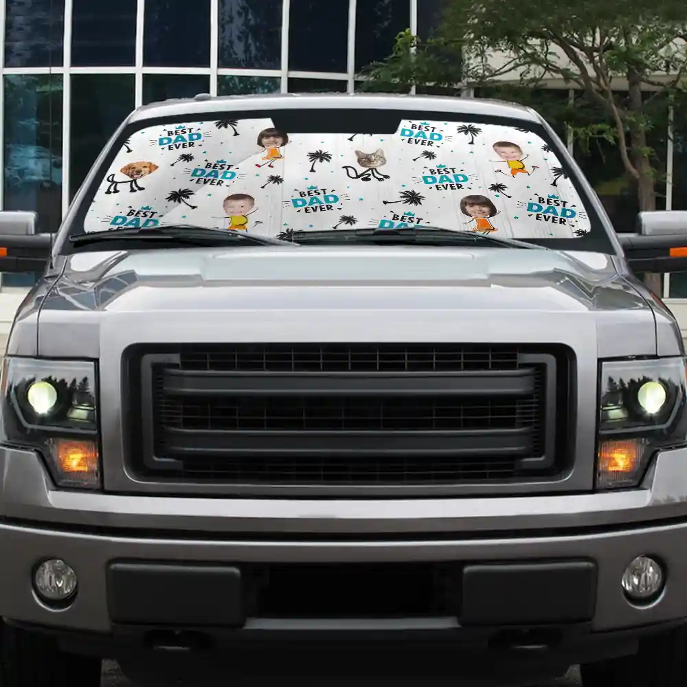 Custom Photo Best Dad Ever Kids Dog Cat - Personalized Auto Sunshade