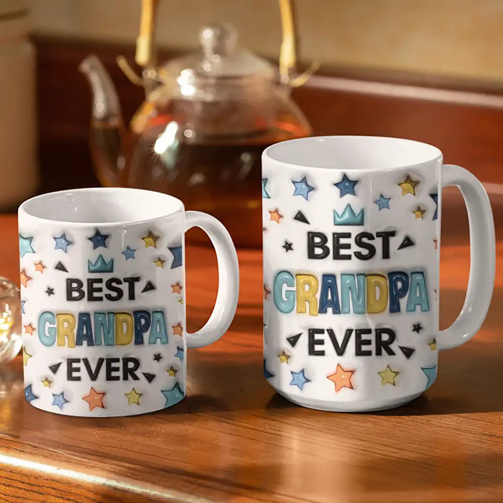 Custom Photo Best Dad Grandpa Ever - 3D Inflated Effect Printed Mug, Personalized White Edge-to-Edge Mug