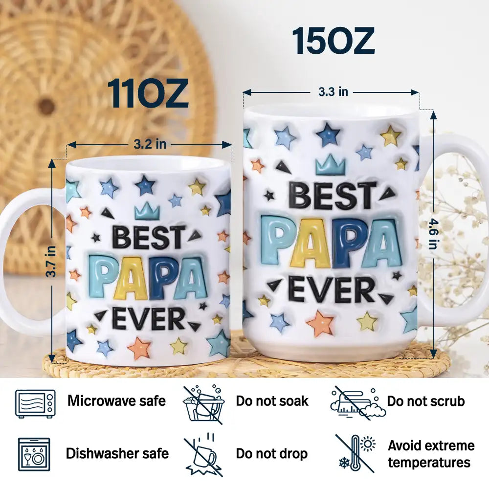 Custom Photo Best Dad Grandpa Ever - 3D Inflated Effect Printed Mug, Personalized White Edge-to-Edge Mug