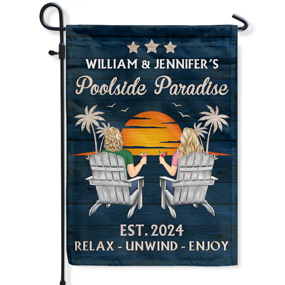 Paradis au bord de la piscine - Drapeau personnalisé