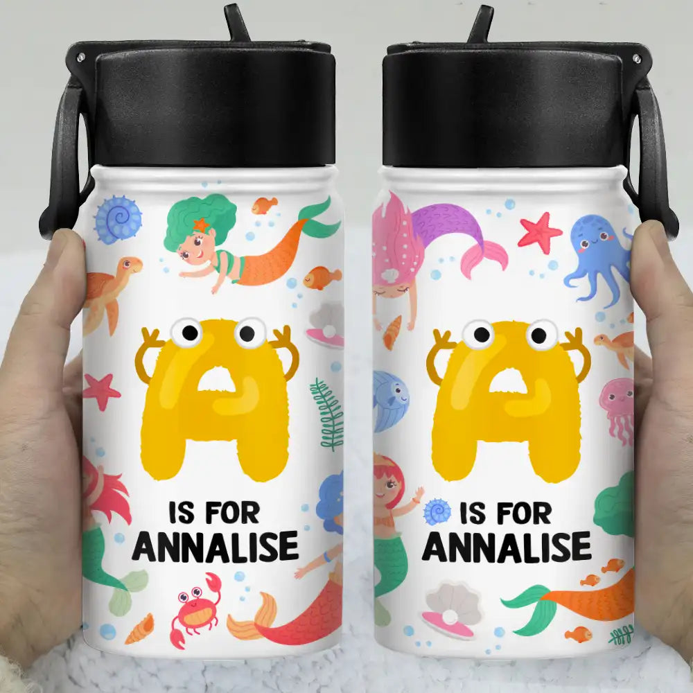 Bouteille d'eau personnalisée pour enfant avec monogramme, lettre, licorne, papillon, dinosaure et animaux