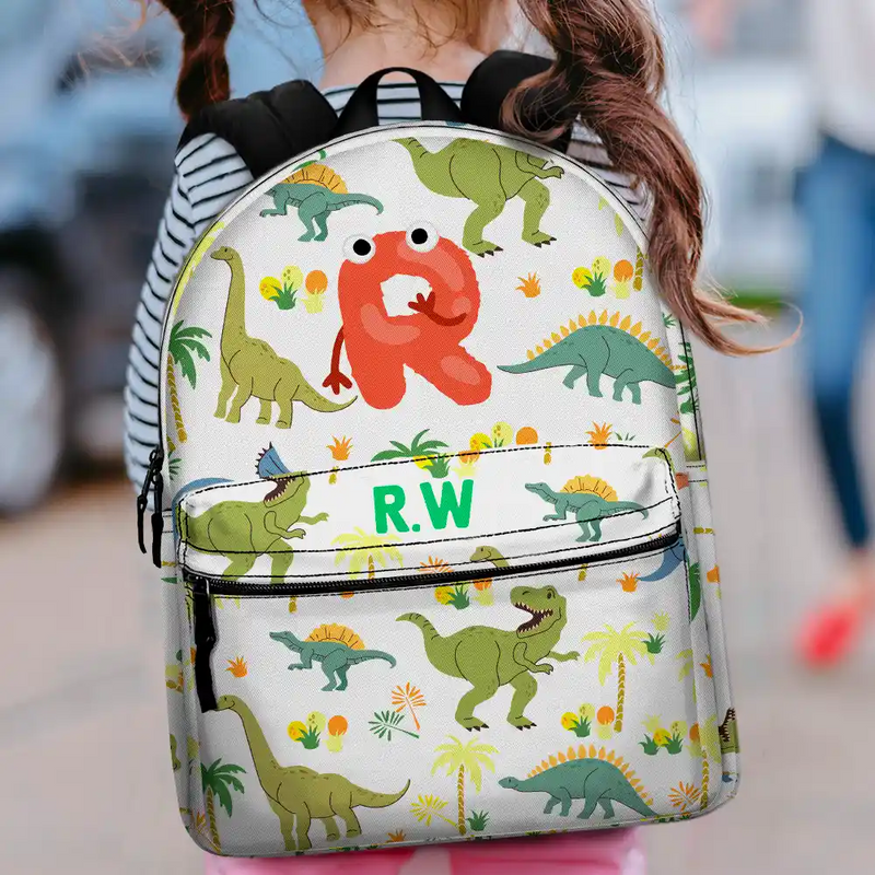 Monogram Letter School - Personalized Canvas Backpack