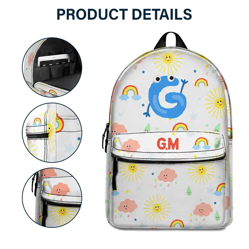 Monogram Letter School - Personalized Canvas Backpack