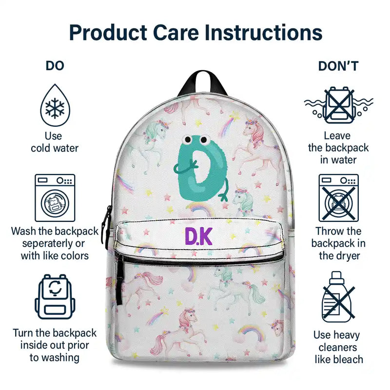 Monogram Letter School - Personalized Canvas Backpack