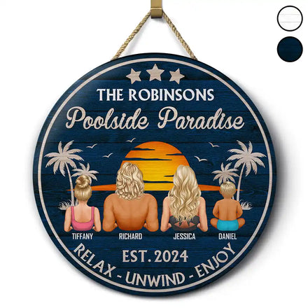 Poolside Paradise Family - Personalized Wood Circle Sign