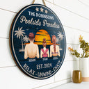 Panneau rond en bois personnalisé « Piscine paradisiaque »