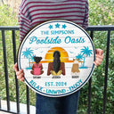 Panneau rond en bois personnalisé « Piscine paradisiaque »