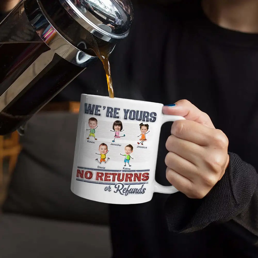 Mug personnalisé avec photo « Nous sommes à vous », sans retour ni remboursement ; mug imprimé effet gonflé 3D, mug blanc personnalisé bord à bord.