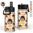 Custom Photo Stripes And Adorable Pattern - Personalized Kids Water Bottle