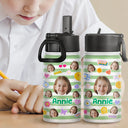 Custom Photo Stripes And Adorable Pattern - Personalized Kids Water Bottle