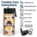 Custom Photo Stripes And Adorable Pattern - Personalized Kids Water Bottle