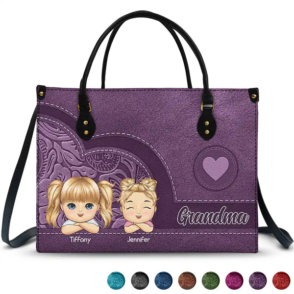Grandma Mom Aesthetic Pattern - Personalized Leather Bag