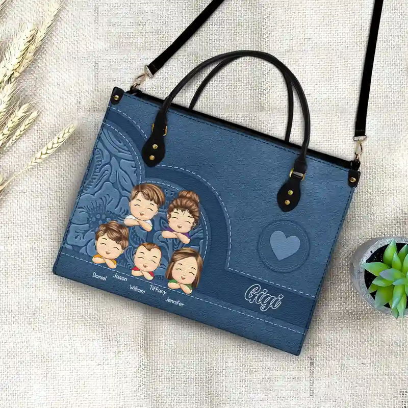 Grandma Mom Aesthetic Pattern - Personalized Leather Bag