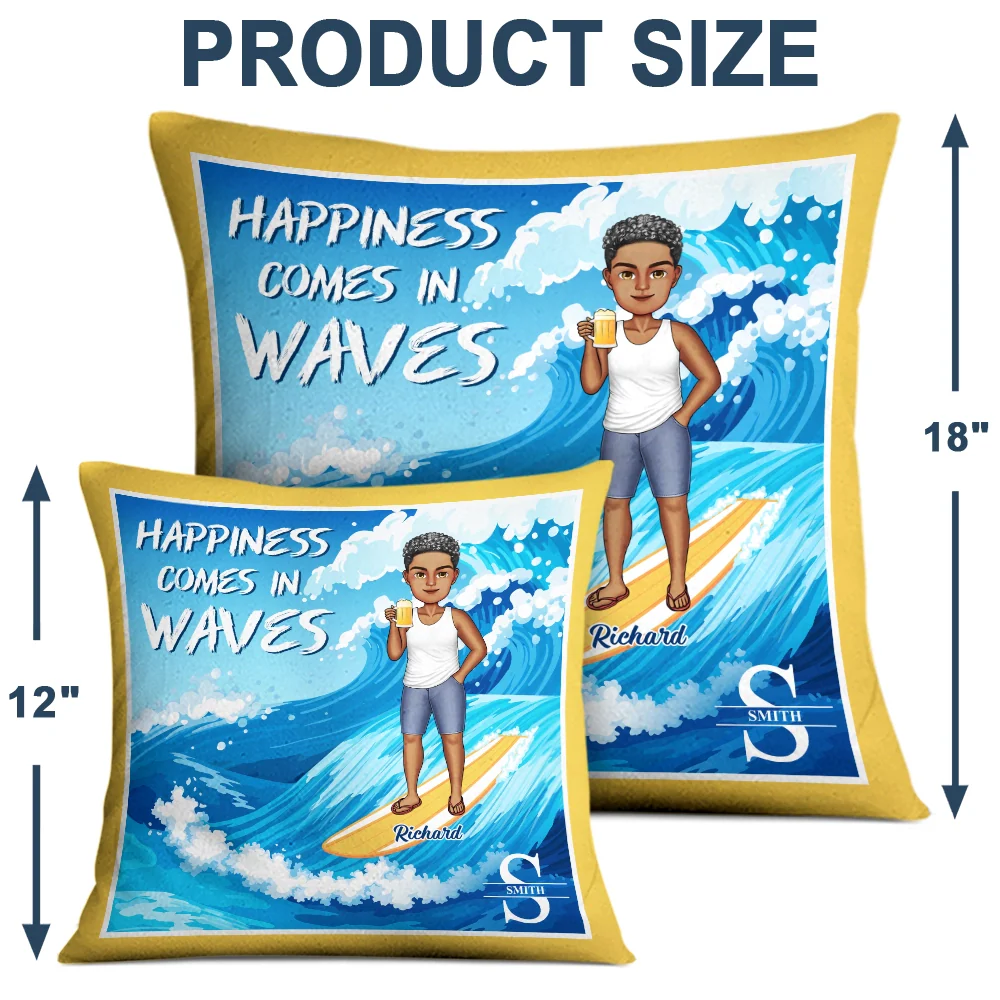 Monogram Family Comes In Waves - Personalized Pillow