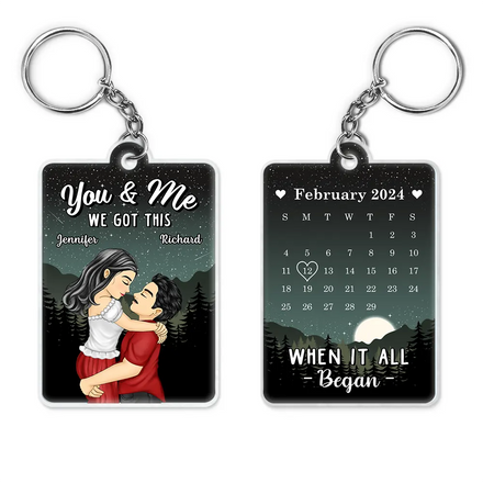 Cartoon Kissing When It All Began Calendar - Personalized Acrylic Keychain