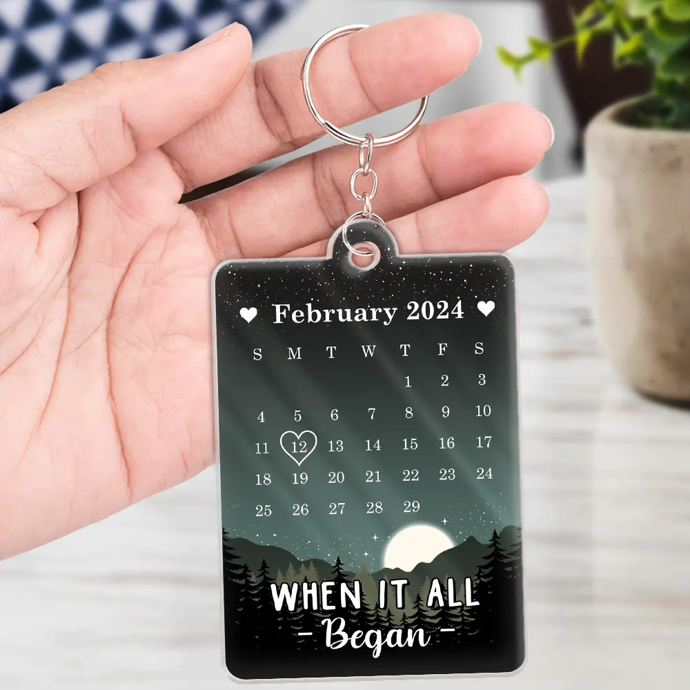 Cartoon Kissing When It All Began Calendar - Personalized Acrylic Keychain