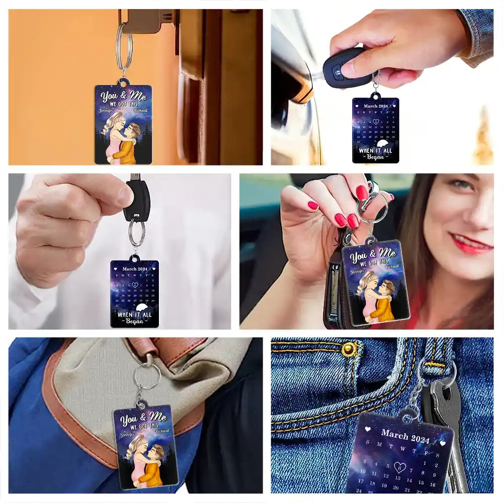 Cartoon Kissing When It All Began Calendar - Personalized Acrylic Keychain