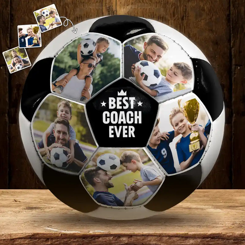 Custom Photo Best Coach Ever Best Dad Ever - Personalized Soccer Ball
