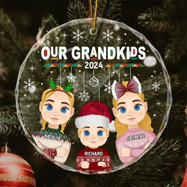 Flat Art My Grandkids Our Grandkids - Personalized Circle Glass Ornament