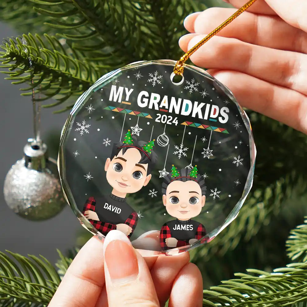 Flat Art My Grandkids Our Grandkids - Personalized Circle Glass Ornament